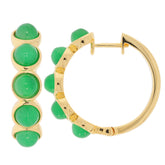 Round green jadeite sterling silver earrings with gold accents, showcasing elegant gemstone design for luxury jewelry.